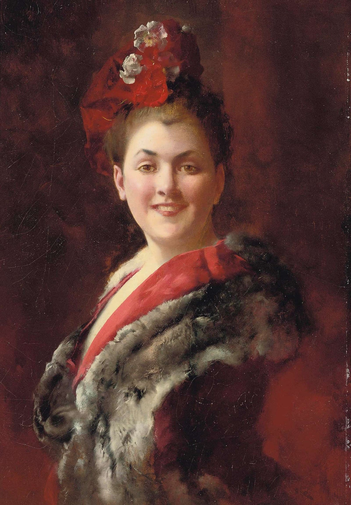 A Lady In A Fur Lined Cape by Gustave Jean Jacquet