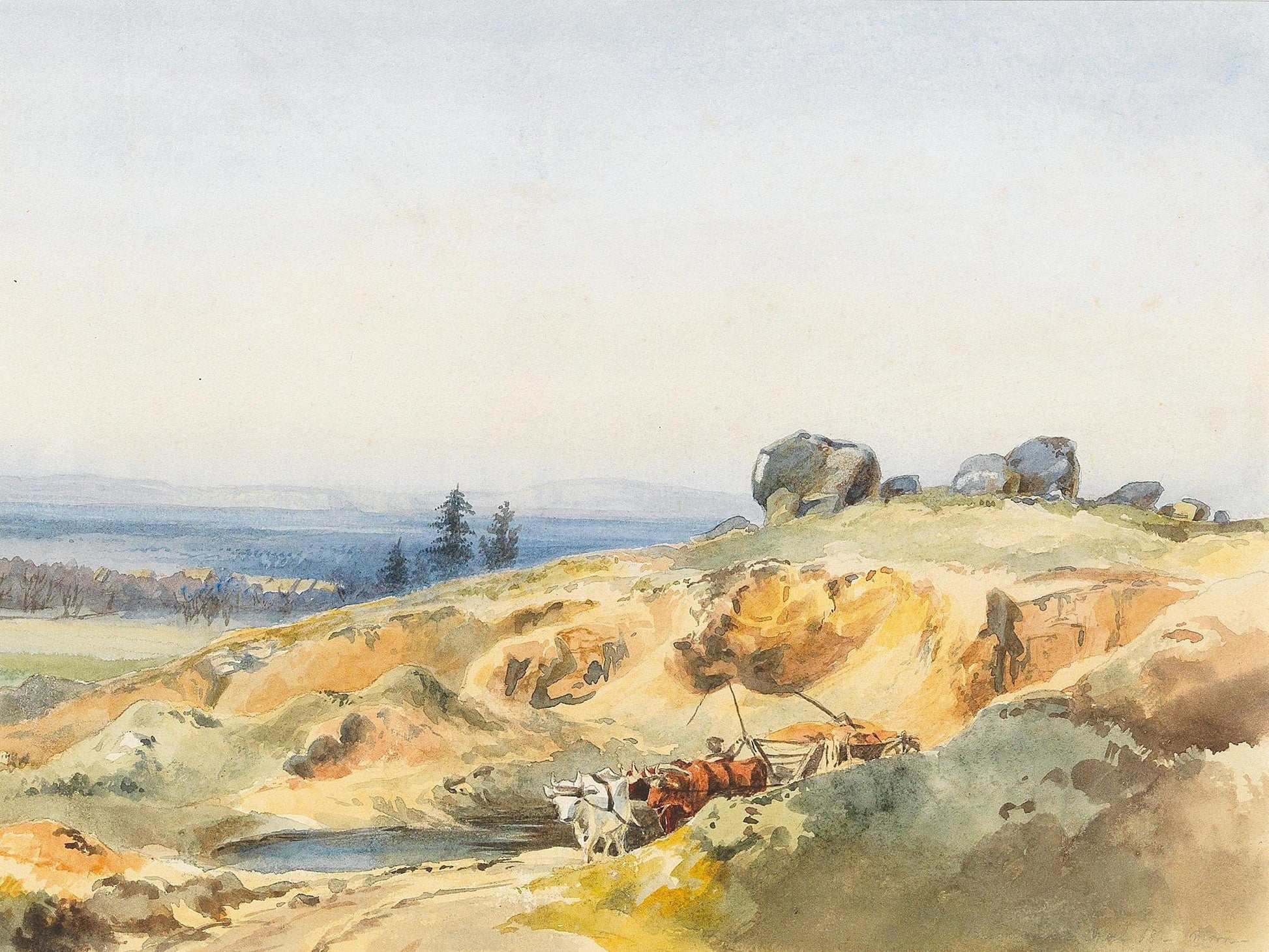 A Landscape With A Narrow Path And An Oxcart by Edward Theodore Compton
