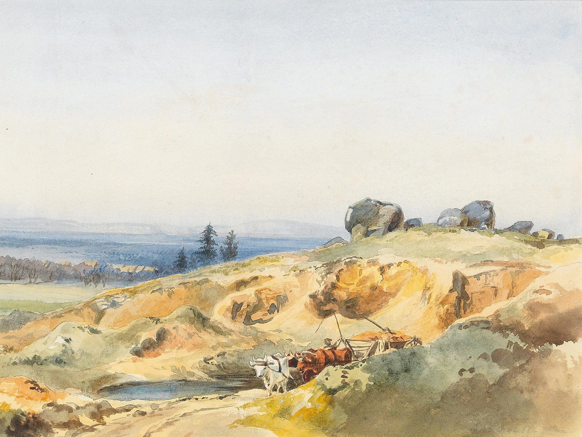 A Landscape With A Narrow Path And An Oxcart by Edward Theodore Compton