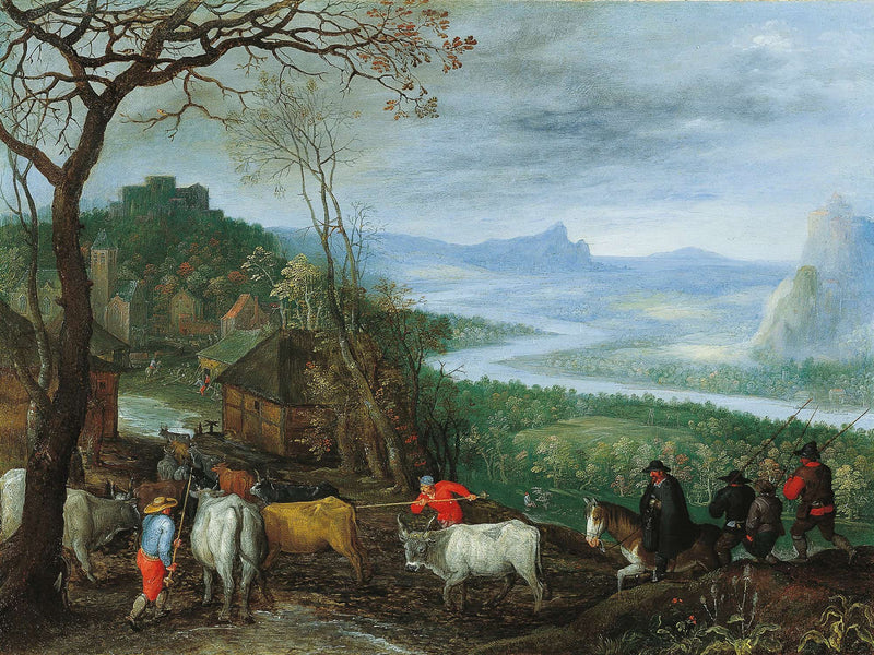 A Landscape With Herdsmen Driving Cattle To A Village by Jan Brueghel The Elder