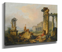 A Landscape With Shepherds And Shepherdesses Among Ancient Ruins by Hubert Robert