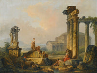 A Landscape With Shepherds And Shepherdesses Among Ancient Ruins by Hubert Robert