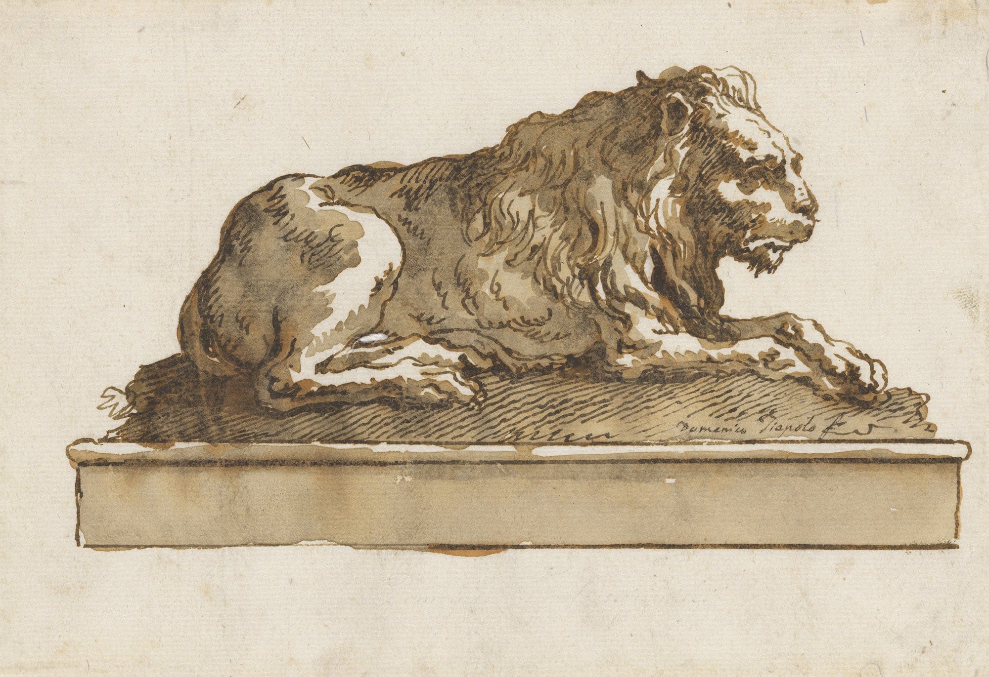 A Lion Lying Toward The Right On A Base Mid Th Early Th Century by Giovanni Domenico Tiepolo