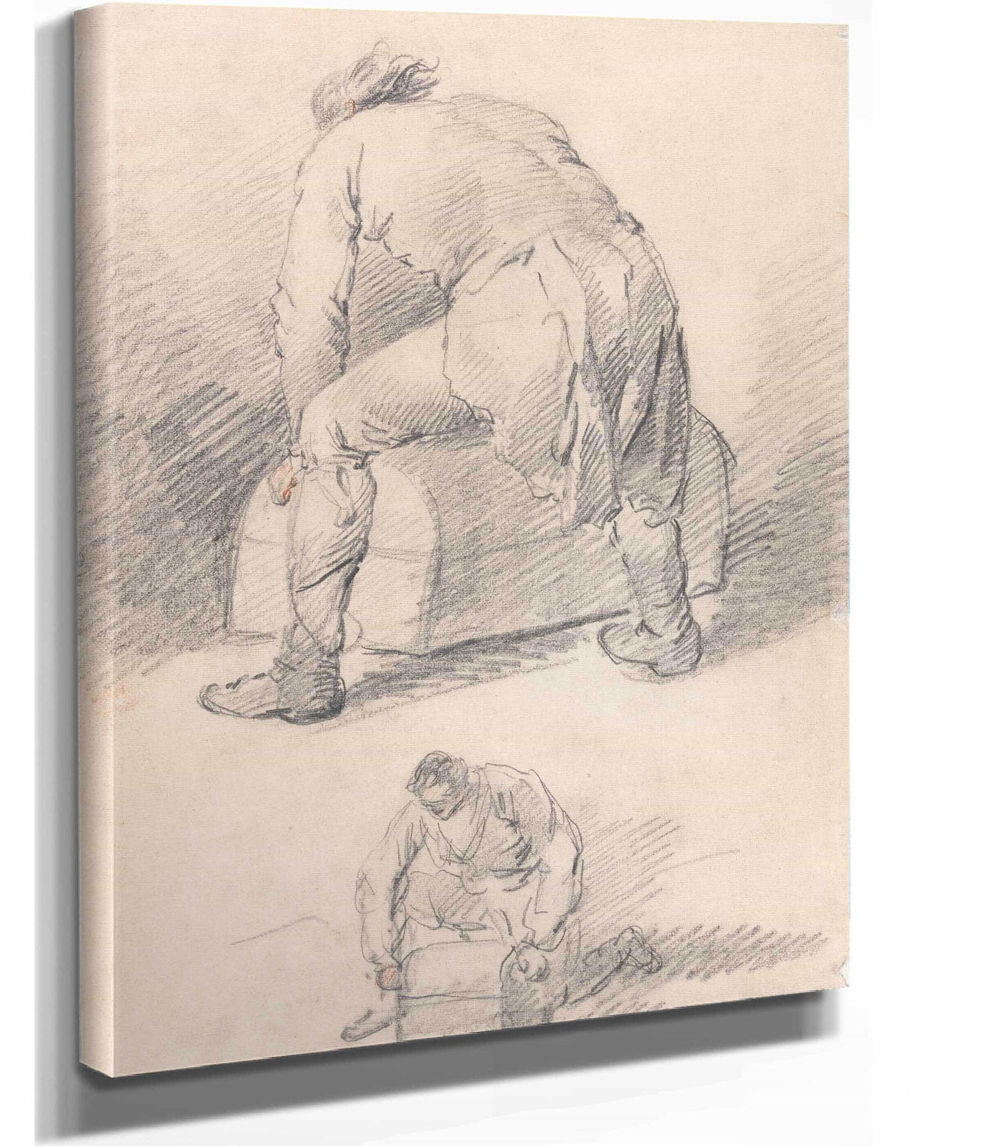 A Man Lifting A Trunk Two Studies On One Sheet by George Morland