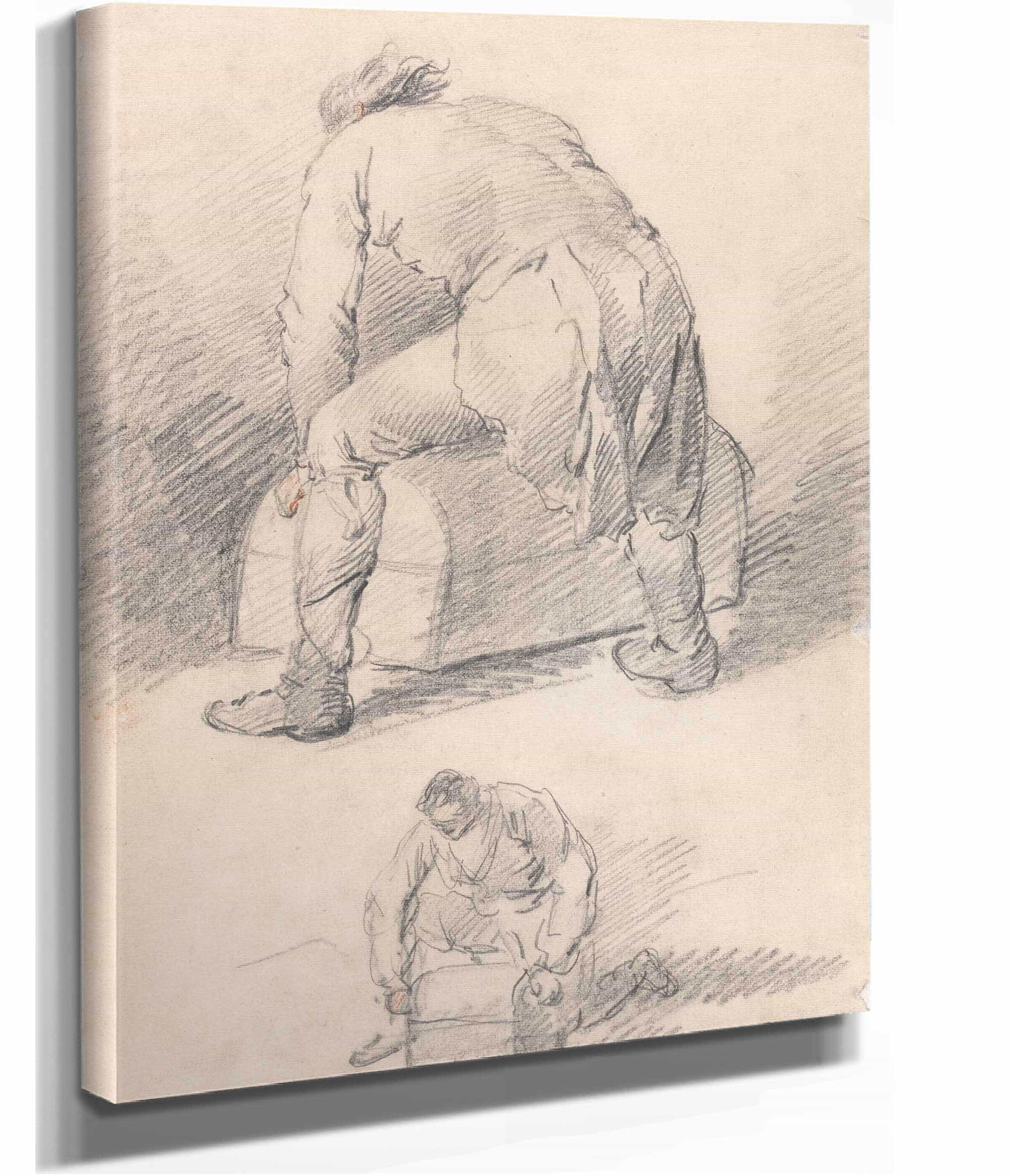 A Man Lifting A Trunk Two Studies On One Sheet by George Morland