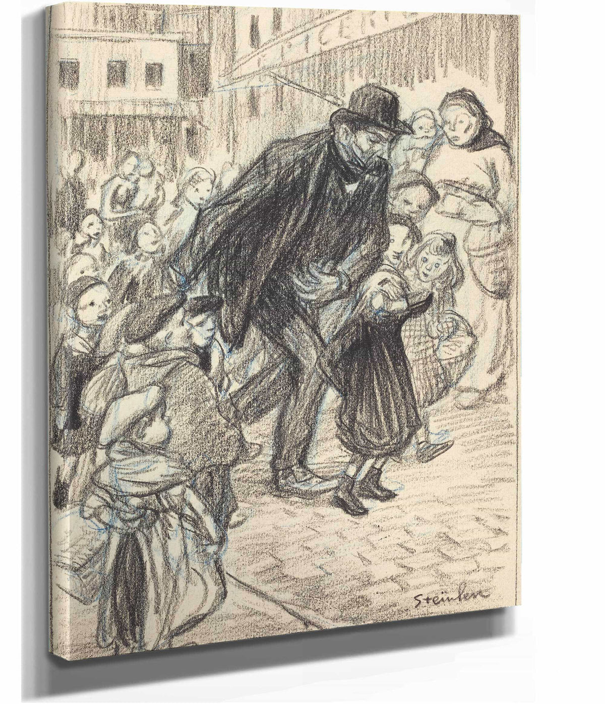 A Man On A City Street Surrounded By Children Un Pere by Theophile Alexandre Steinlen