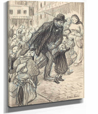 A Man On A City Street Surrounded By Children Un Pere by Theophile Alexandre Steinlen