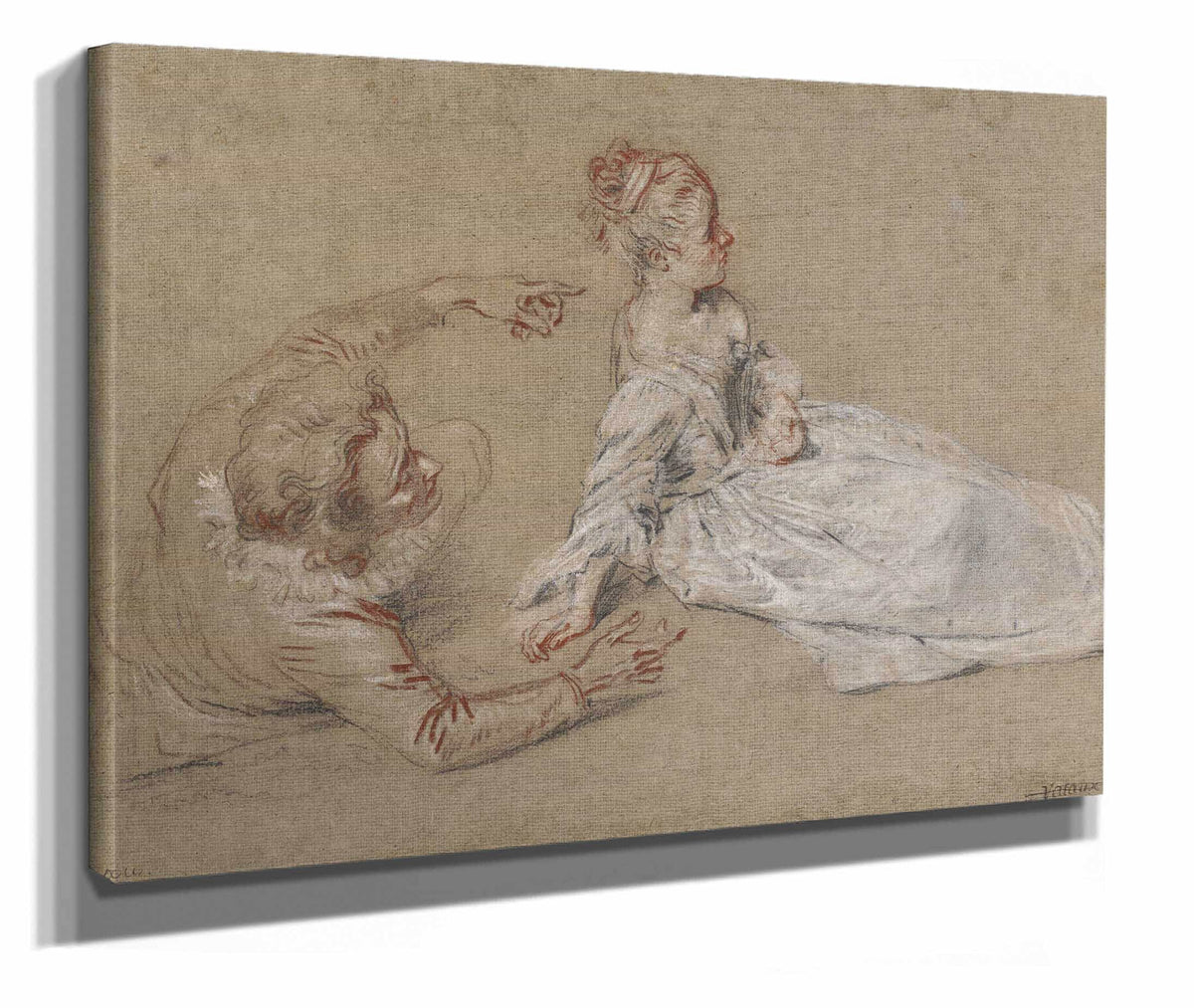 A Man Reclining And A Woman Seated On The Ground by Jean Antoine Watteau