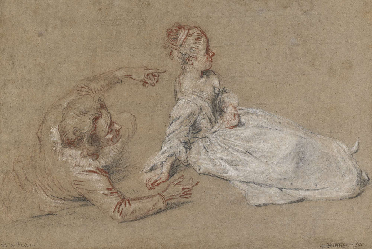 A Man Reclining And A Woman Seated On The Ground by Jean Antoine Watteau