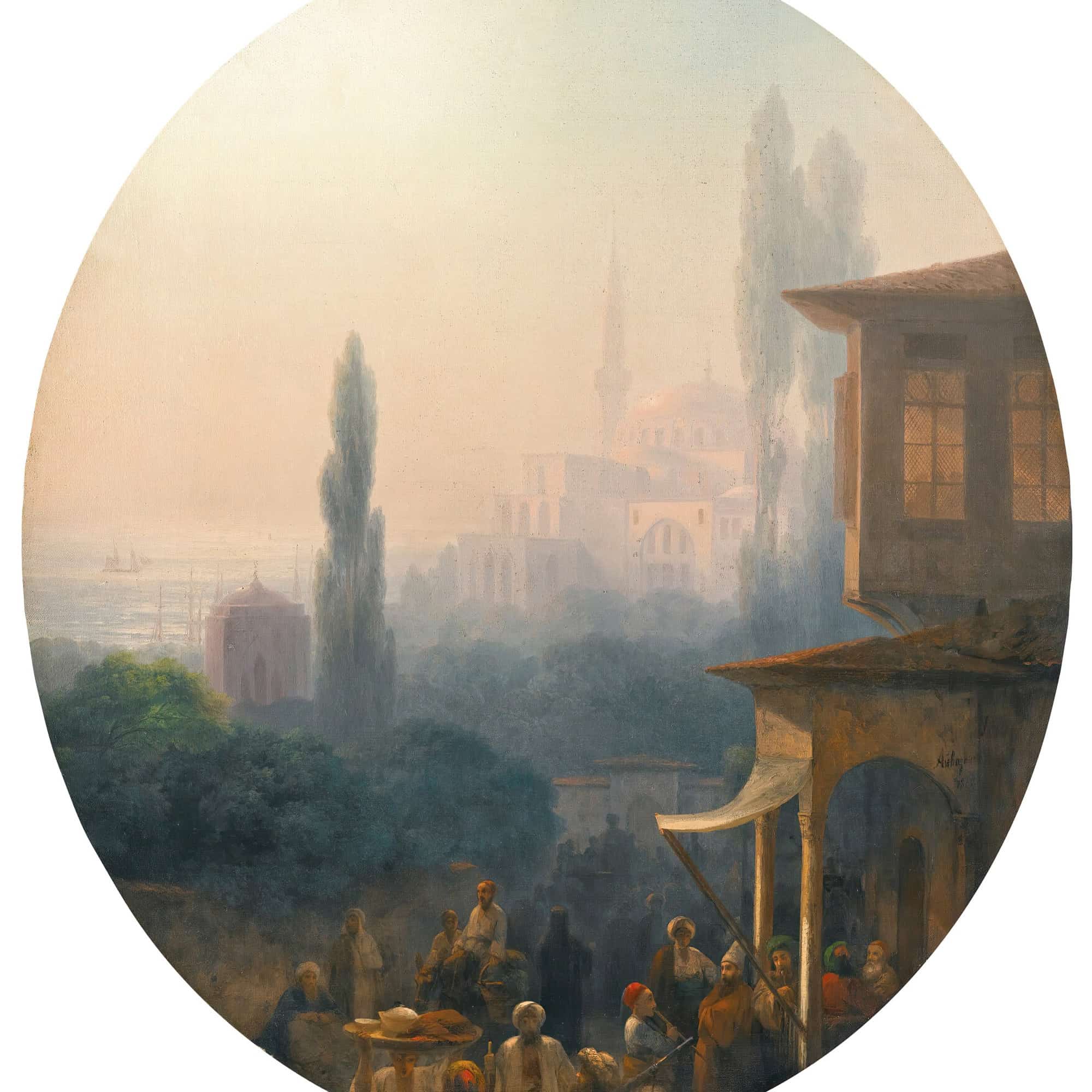 A Market Scene In Constantinople With The Hagia Sophia Beyond by Ivan Konstantinovich Aivazovsky