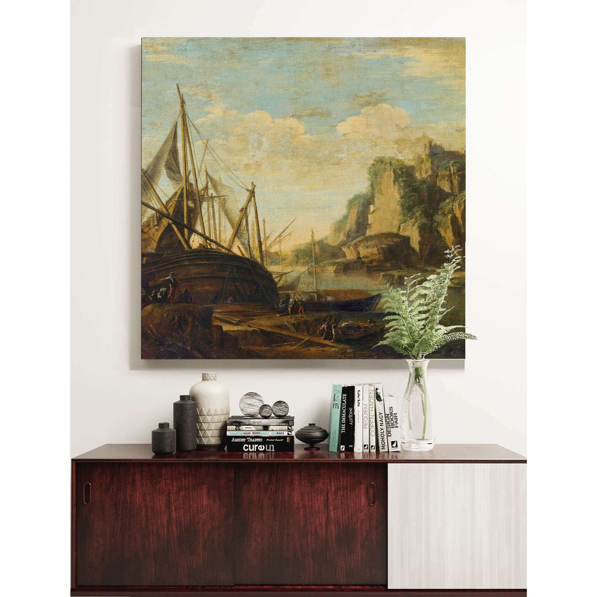 A Mediterranean Coastal Landscape With A Ship by Salvator Rosa