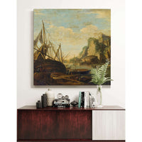 A Mediterranean Coastal Landscape With A Ship by Salvator Rosa