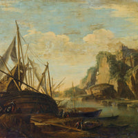 A Mediterranean Coastal Landscape With A Ship by Salvator Rosa