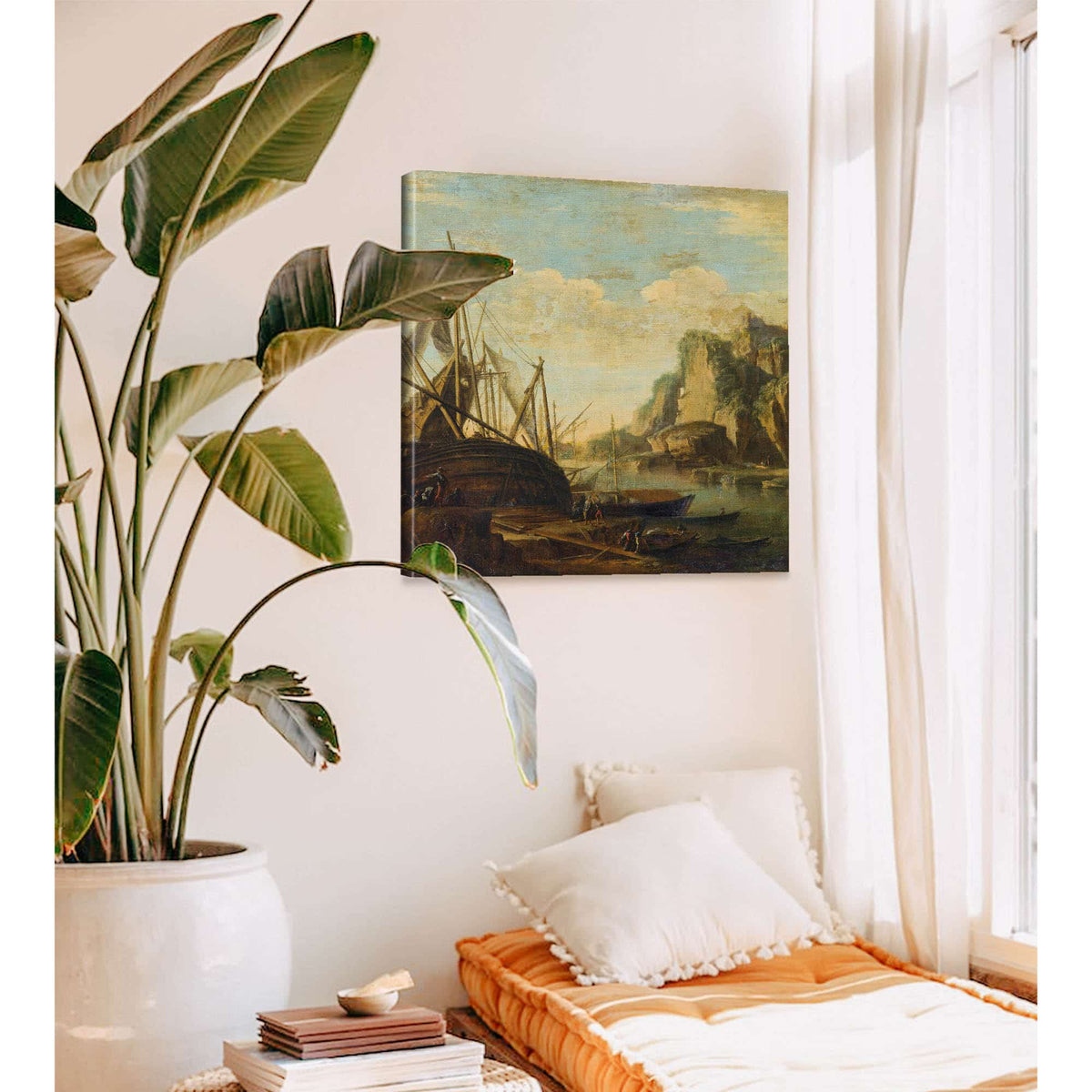 A Mediterranean Coastal Landscape With A Ship by Salvator Rosa