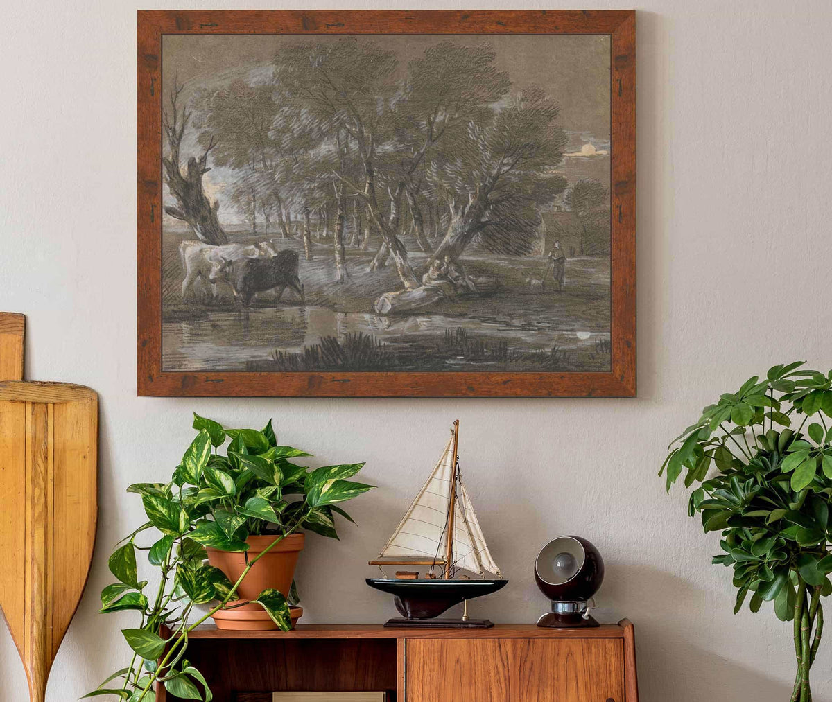 A Moonlit Landscape With Cattle By A Pool by Thomas Gainsborough