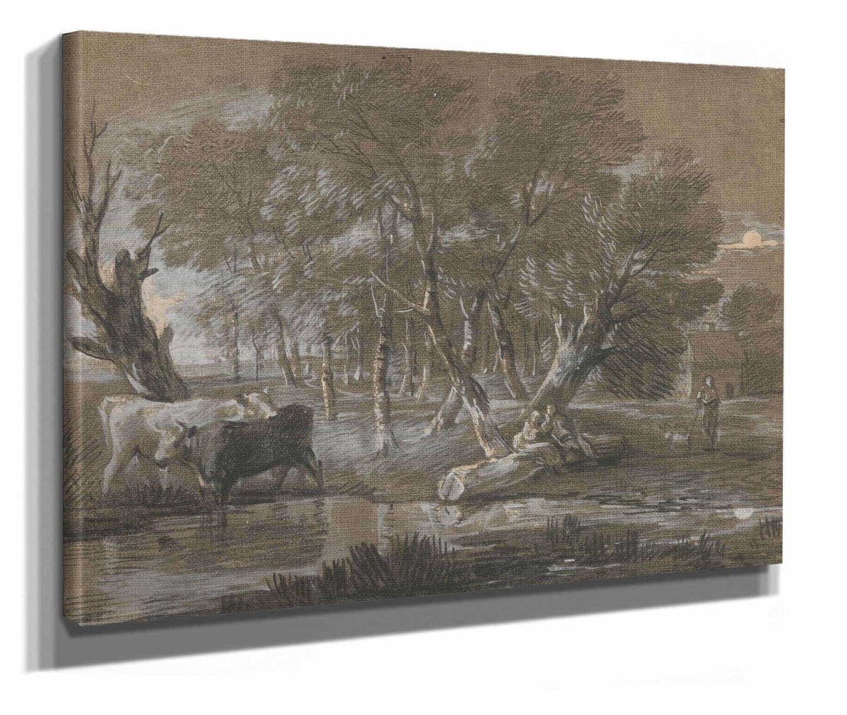 A Moonlit Landscape With Cattle By A Pool by Thomas Gainsborough