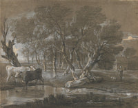 A Moonlit Landscape With Cattle By A Pool by Thomas Gainsborough