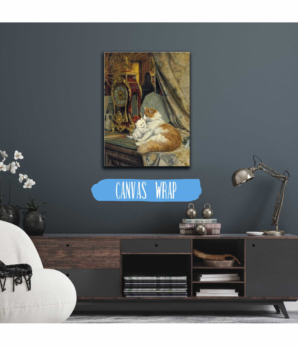 A Mother Cat And Her Kitten With A Bracket Clock by Henriette Ronner Knip