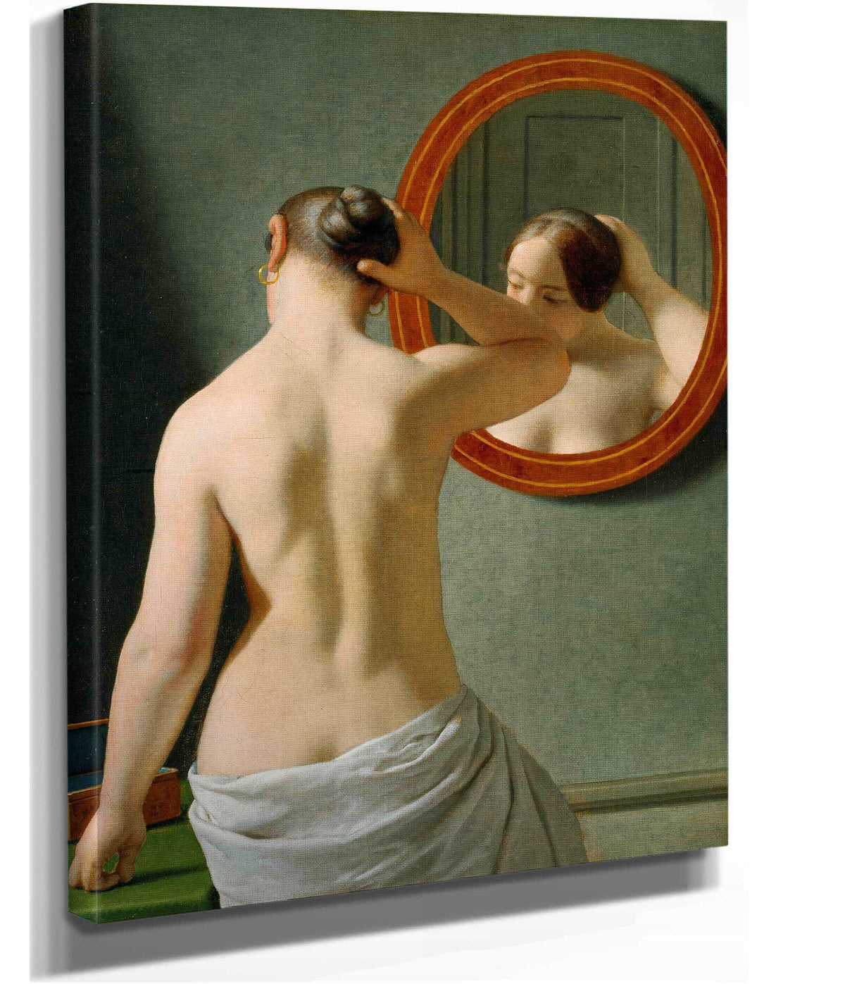 A Nude Woman Doing Her Hair Before A Mirror by Christoffer Wilhelm Eckersberg