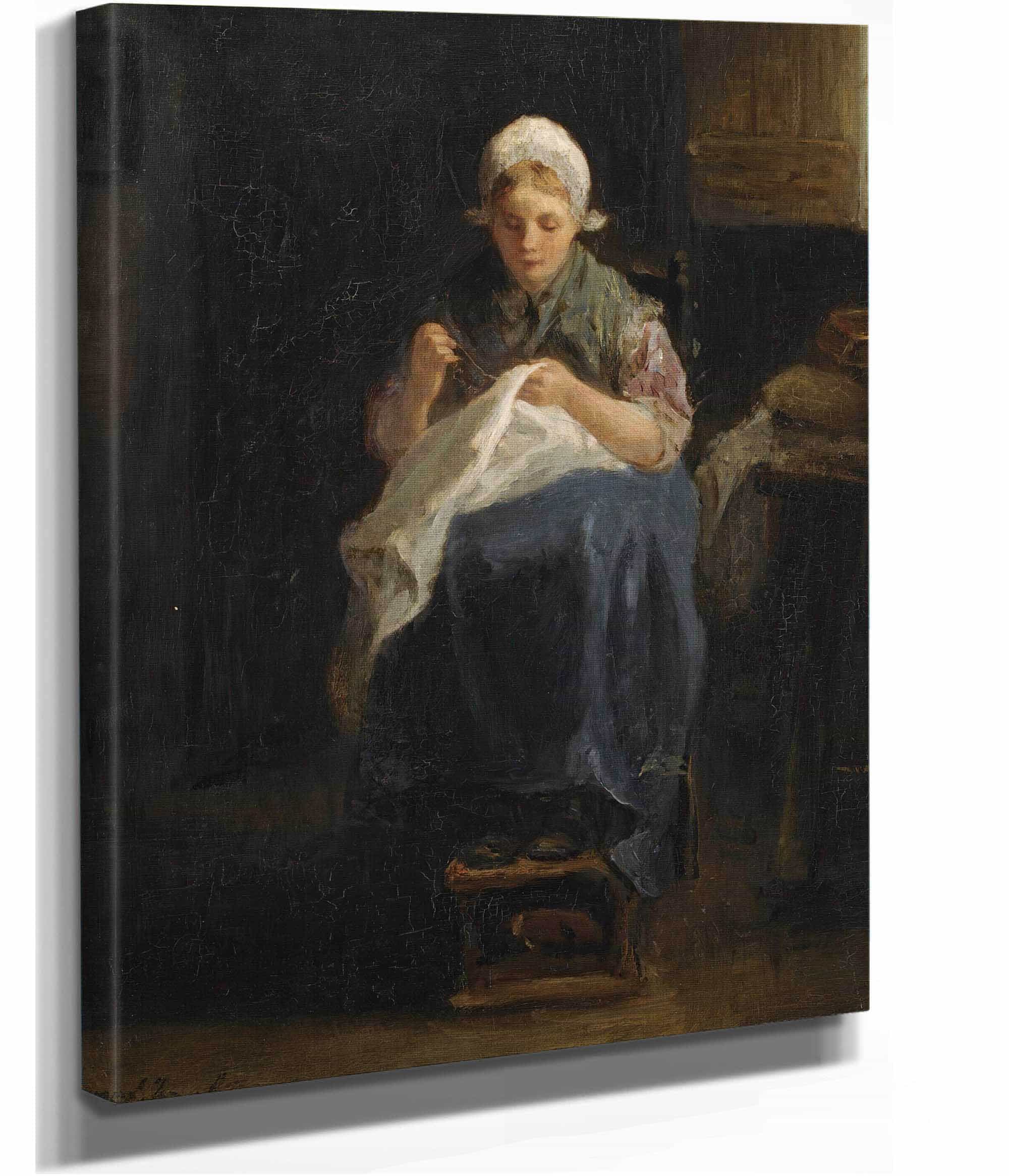 A Peasant Girl Sewing by Jozef Israels