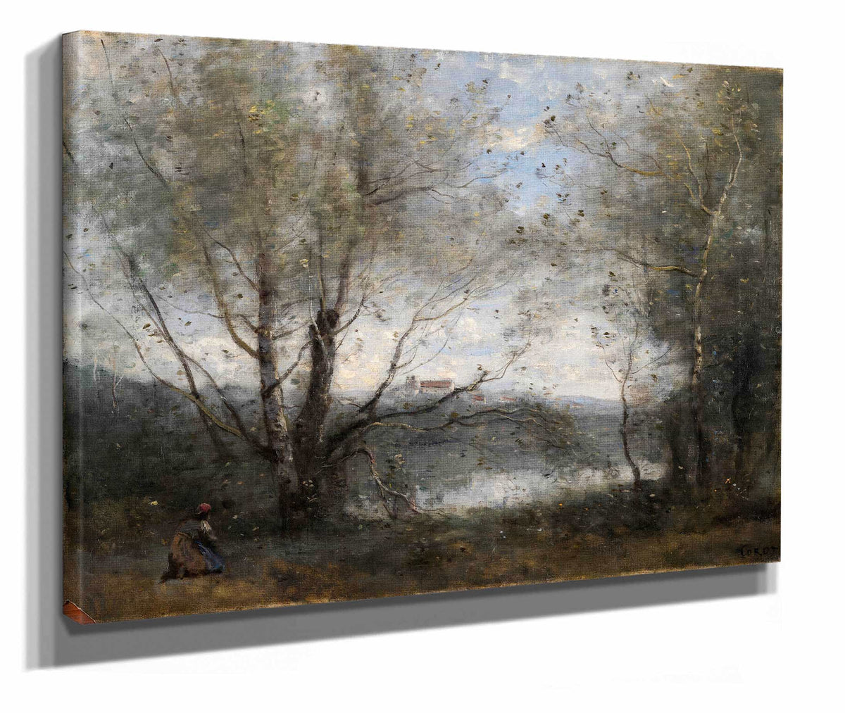 A Pond Seen Through The Trees  by Jean Baptiste Camille Corot
