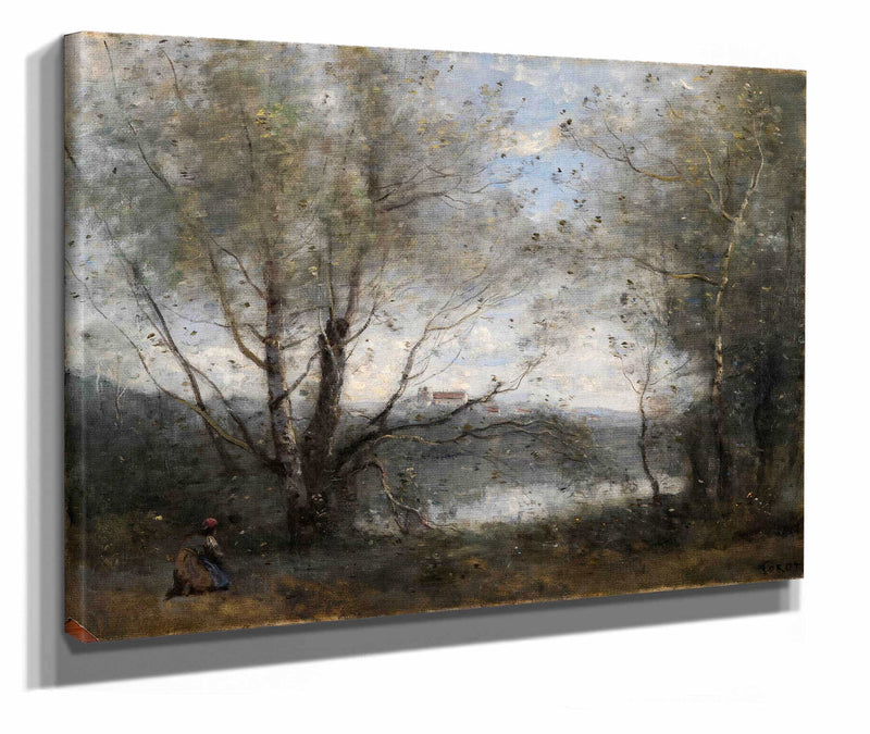 A Pond Seen Through The Trees  by Jean Baptiste Camille Corot
