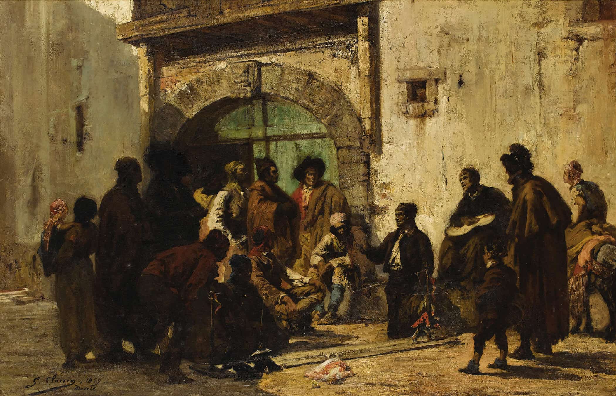 A Puppetshow On A Spanish Street by Georges Jules Victor Clairin