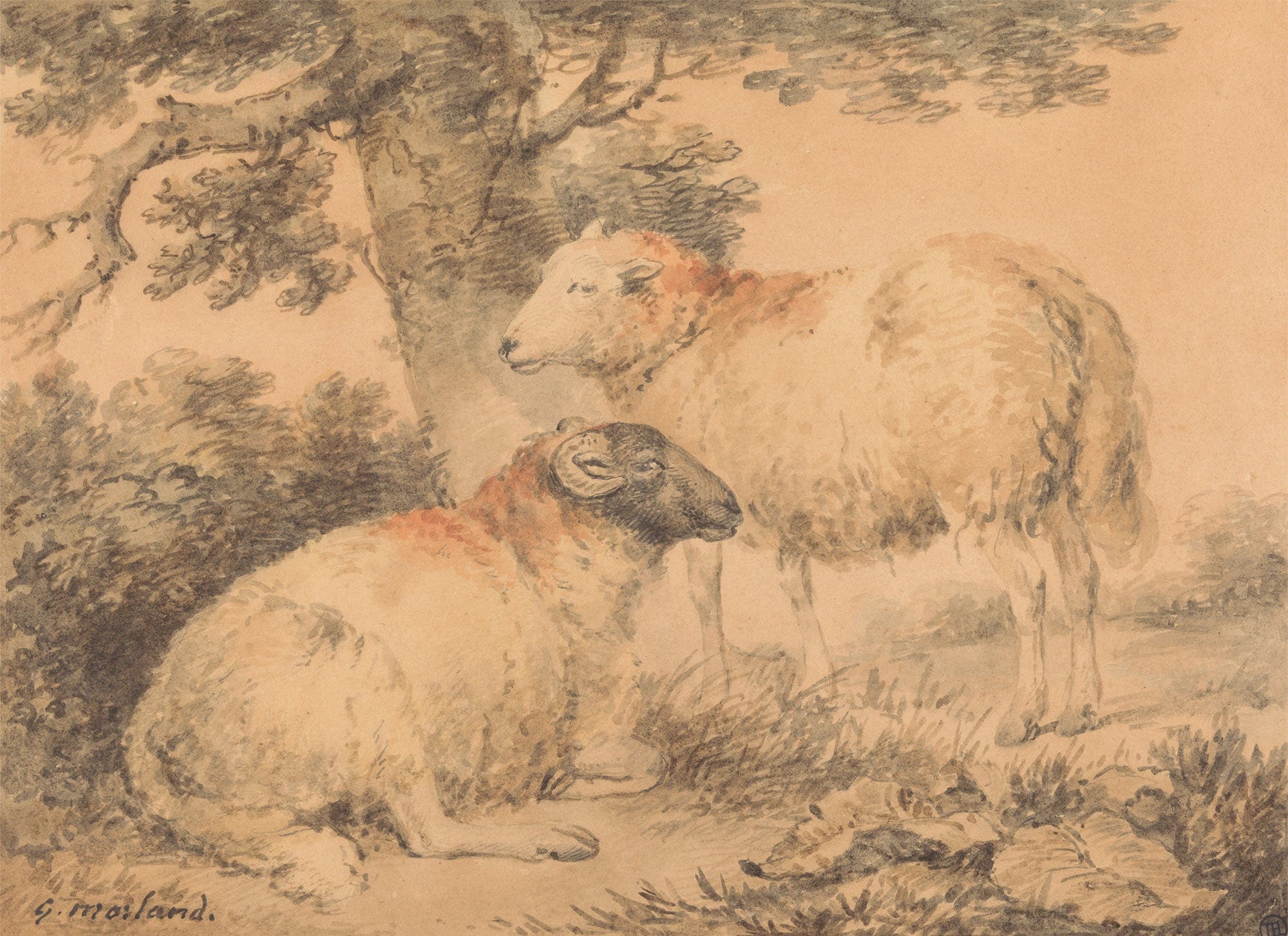 A Ram And Ewe In A Landscape by George Morland
