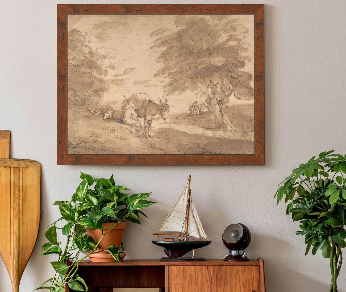 A Rest By The Way Open Landscape With Figures Donkey And Horses by Thomas Gainsborough