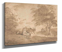 A Rest By The Way Open Landscape With Figures Donkey And Horses by Thomas Gainsborough