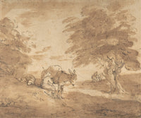A Rest By The Way Open Landscape With Figures Donkey And Horses by Thomas Gainsborough