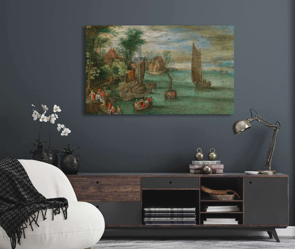 A River Landscape With Ferries And Sailing Boats by Jan Brueghel The Younger