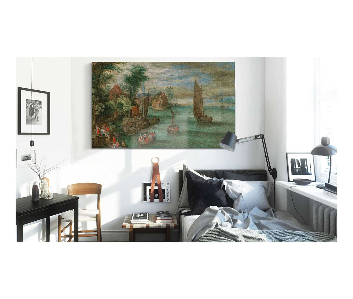 A River Landscape With Ferries And Sailing Boats by Jan Brueghel The Younger