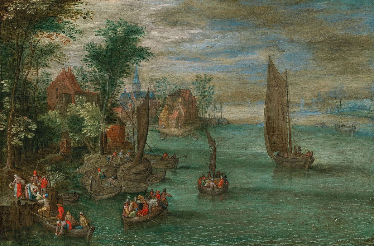 A River Landscape With Ferries And Sailing Boats by Jan Brueghel The Younger