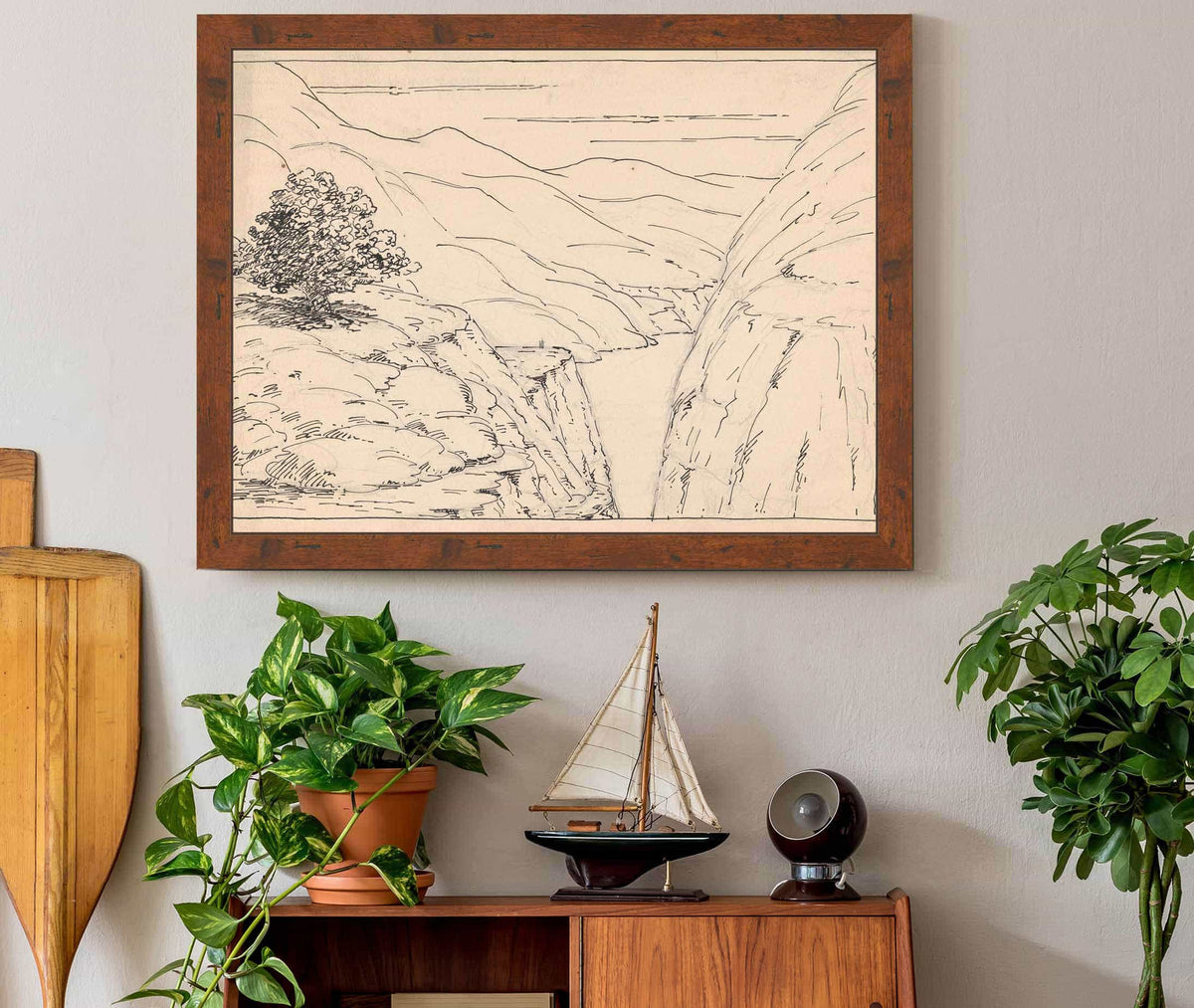 A River Landscape With Steep Cliffs  by Herbert Crowley