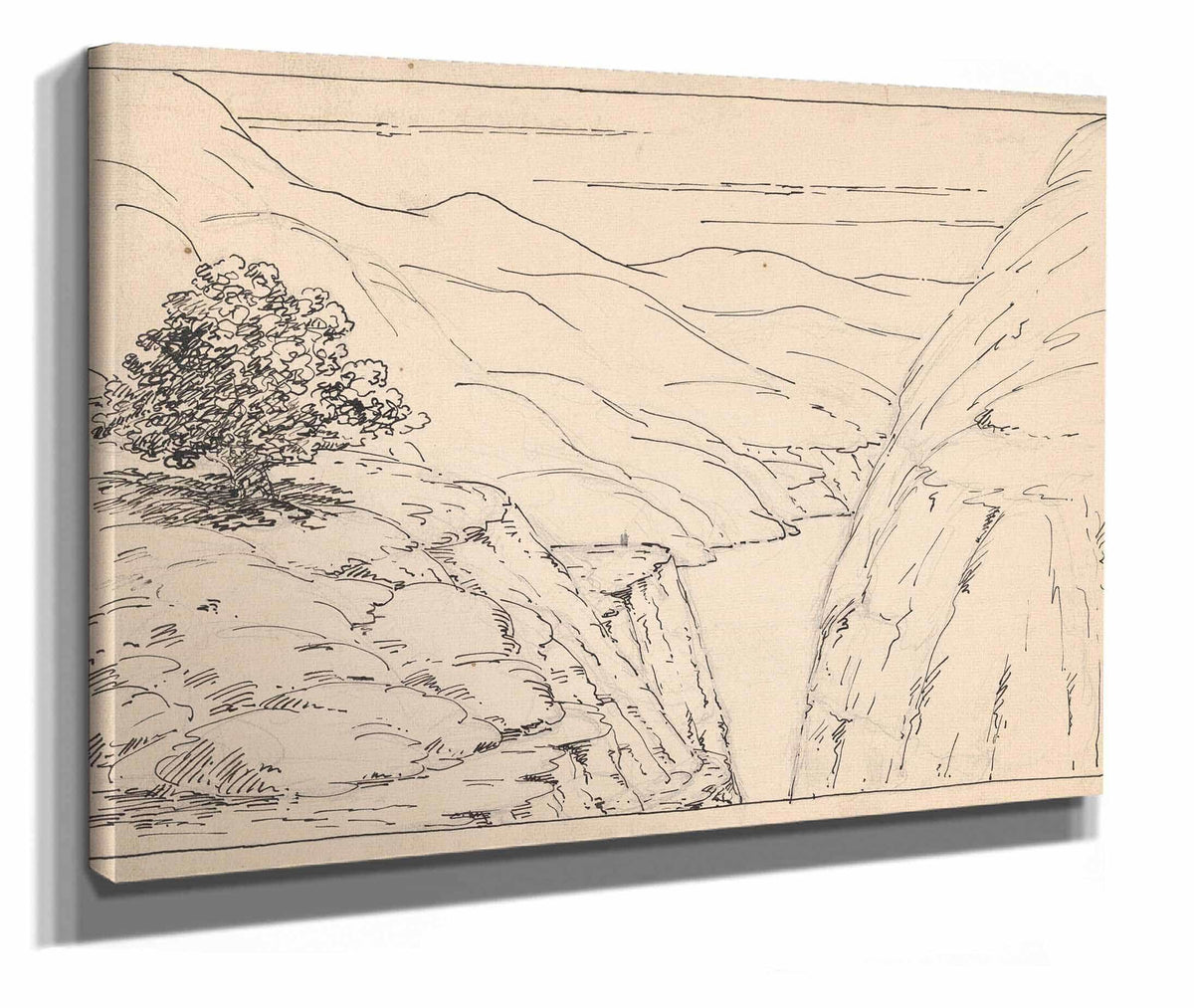 A River Landscape With Steep Cliffs  by Herbert Crowley