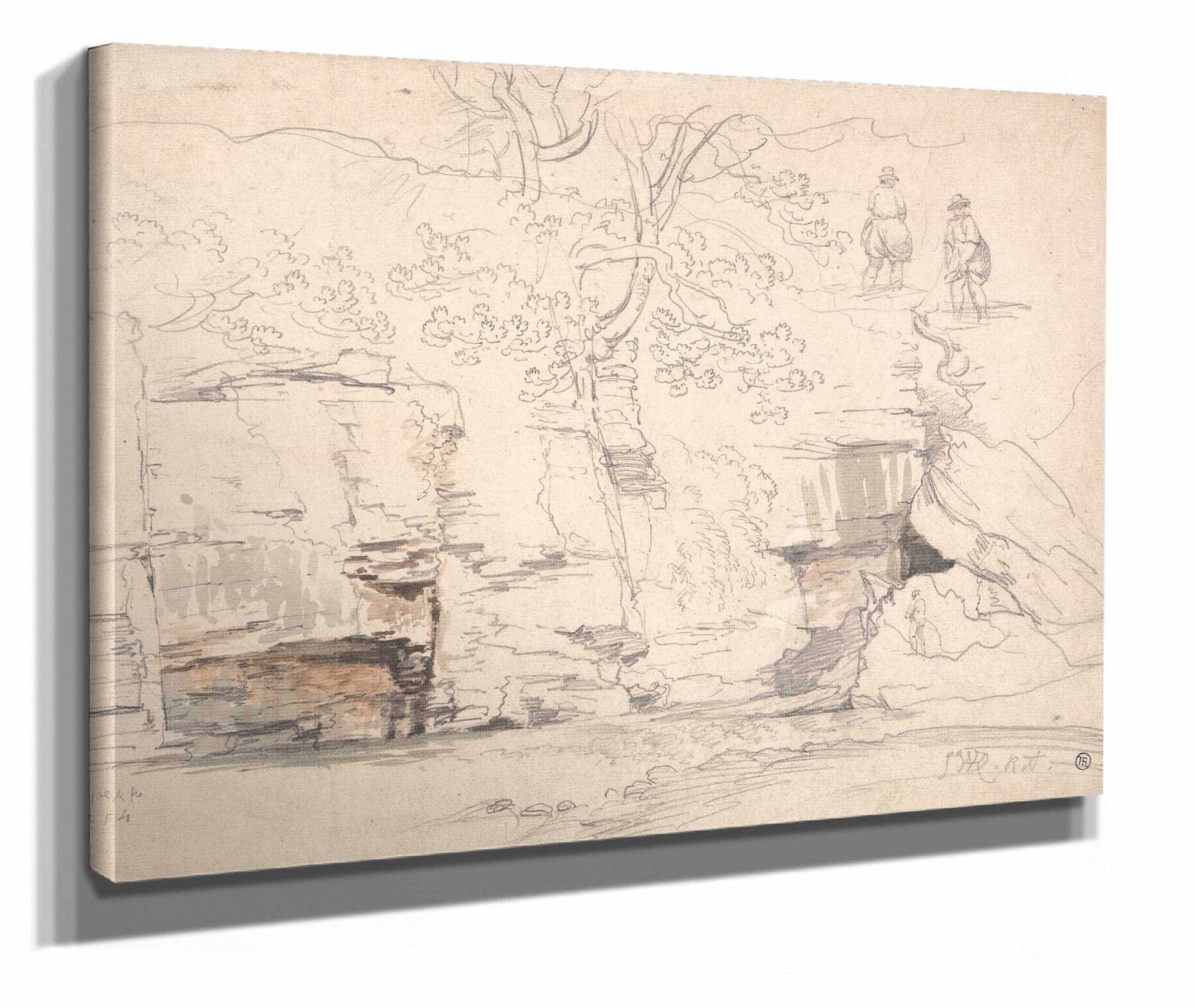 A Rocky Hillside With Trees And Figures by James Ward