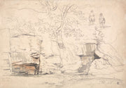 A Rocky Hillside With Trees And Figures by James Ward