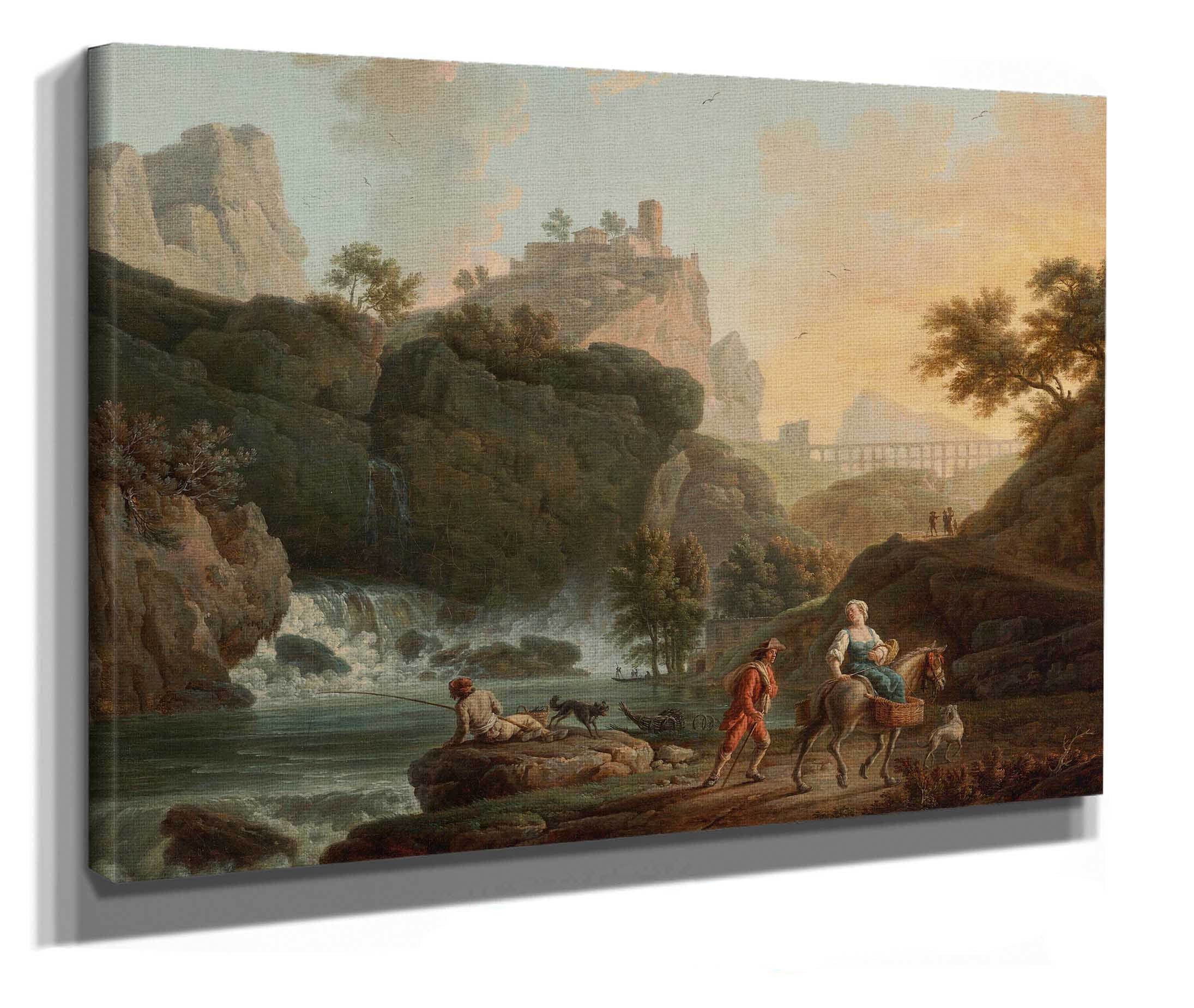 A Rocky Landscape With A Fisherman And Travellers In The Distance by Claude Joseph Vernet