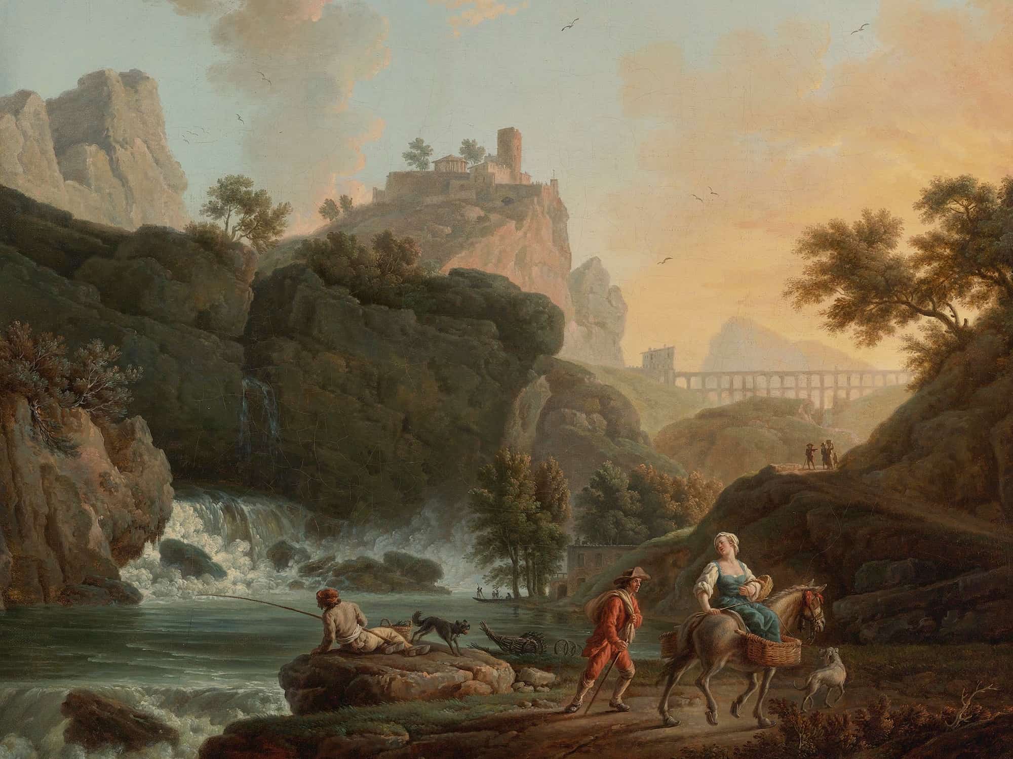 A Rocky Landscape With A Fisherman And Travellers In The Distance by Claude Joseph Vernet