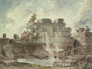 A Roman Fountain With A Woman Collecting Water by Hubert Robert