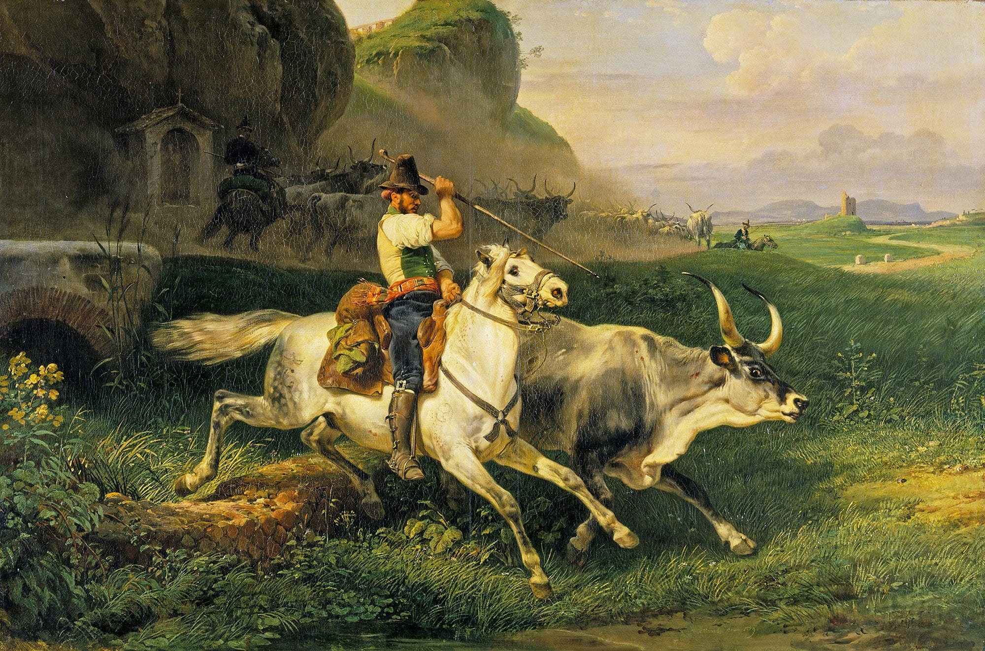 A Roman Herdsman Driving Cattle by Horace Vernet