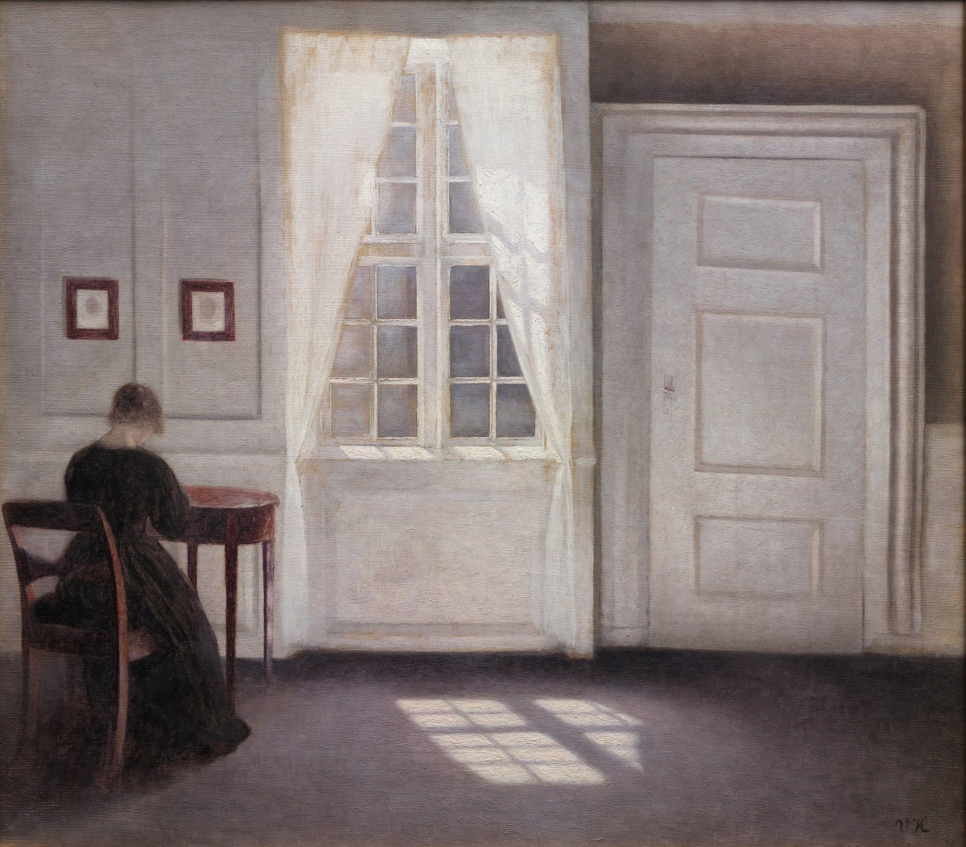 A Room In The Artists Home In Strandgade Copenhagen With The Artists Wife by Vilhelm Hammershoi