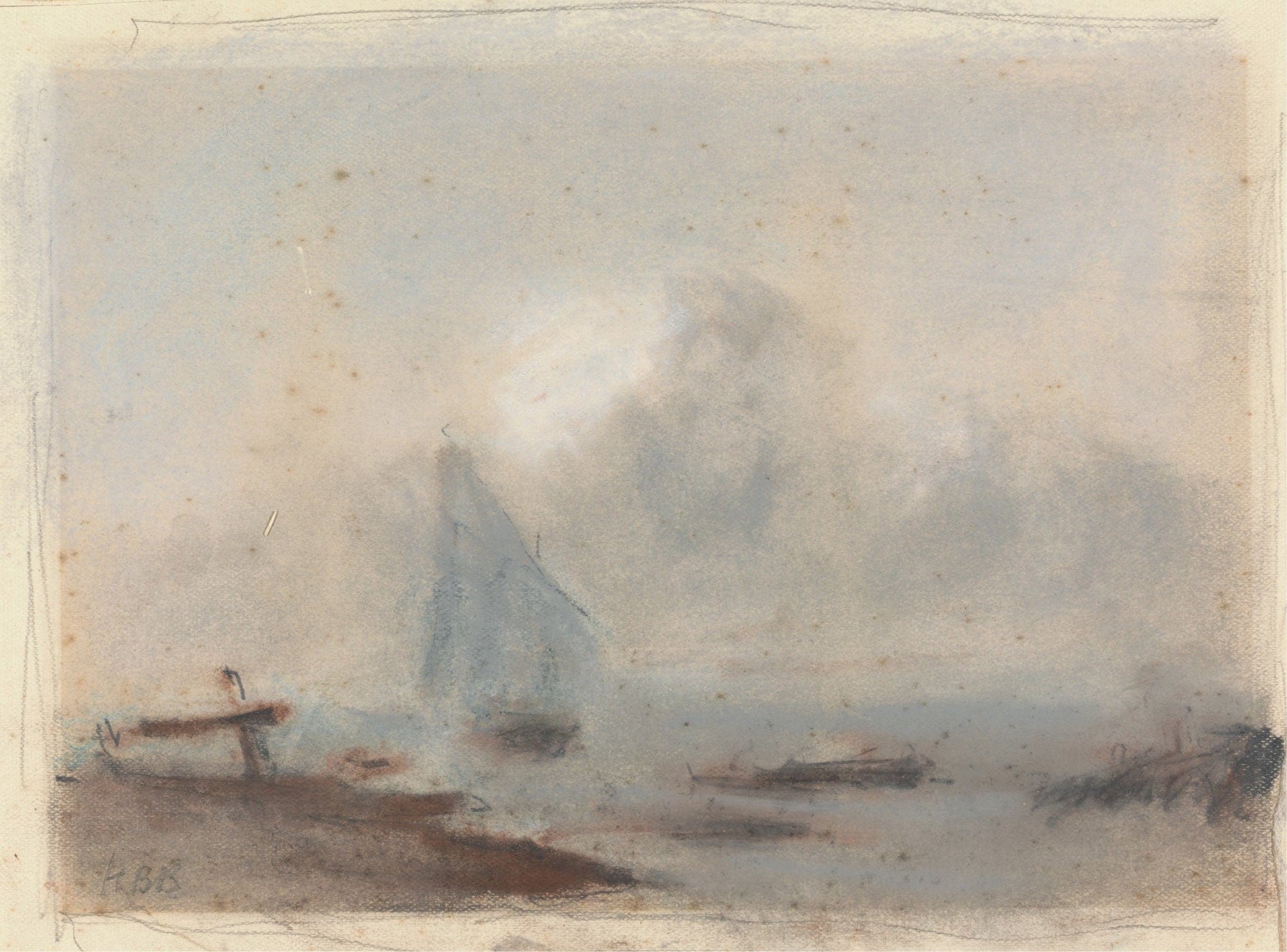 A Sailing Ship Near Shore by Hercules Brabazon Brabazon