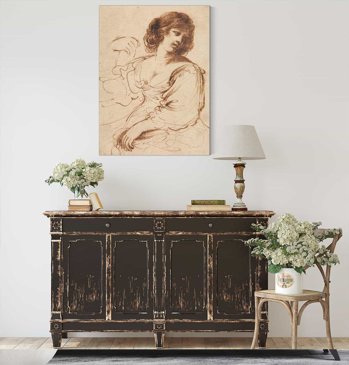 A Seated Young Woman Looking Over Her Shoulder Early Mid Th Century by Guercino