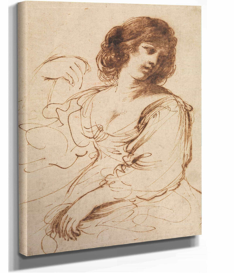 A Seated Young Woman Looking Over Her Shoulder Early Mid Th Century by Guercino