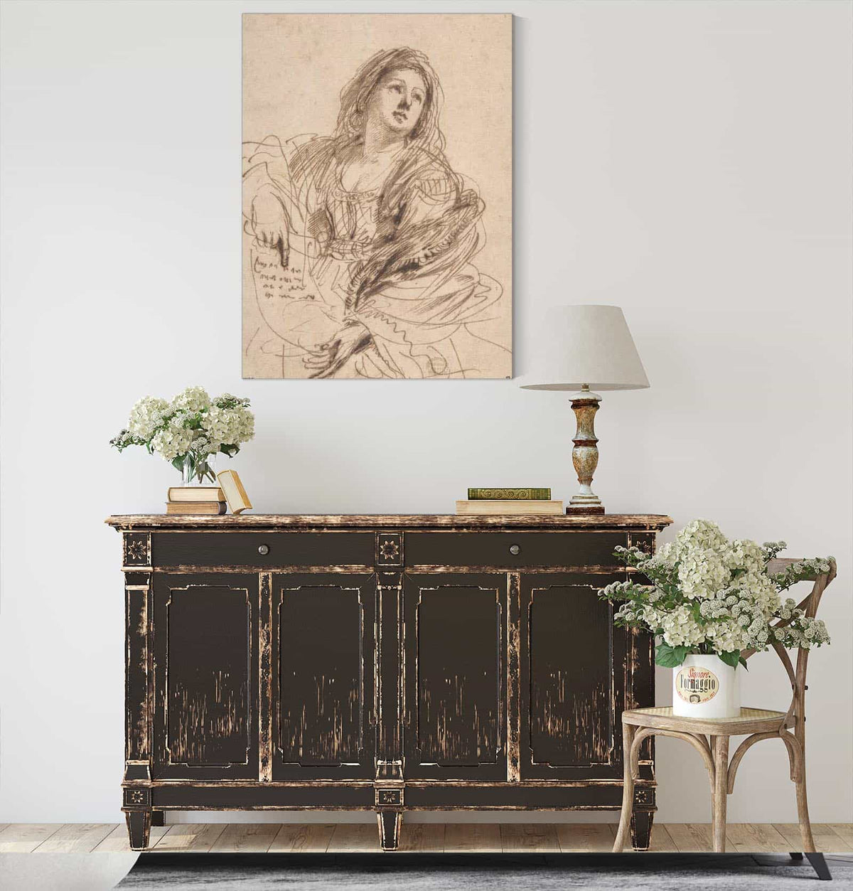 A Sibyl Holding A Scroll Study For The Cimmerian Sibyl by Guercino