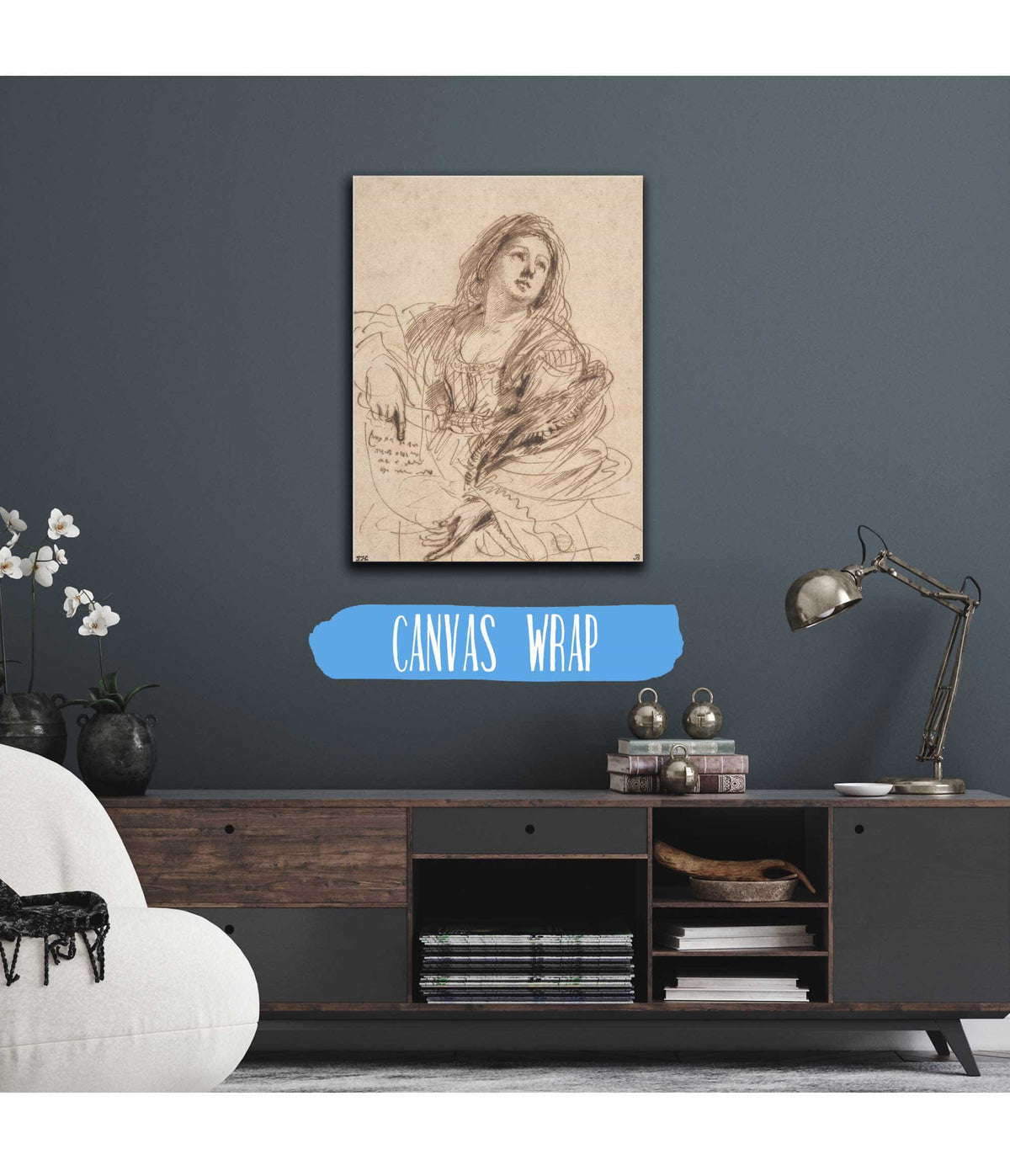 A Sibyl Holding A Scroll Study For The Cimmerian Sibyl by Guercino