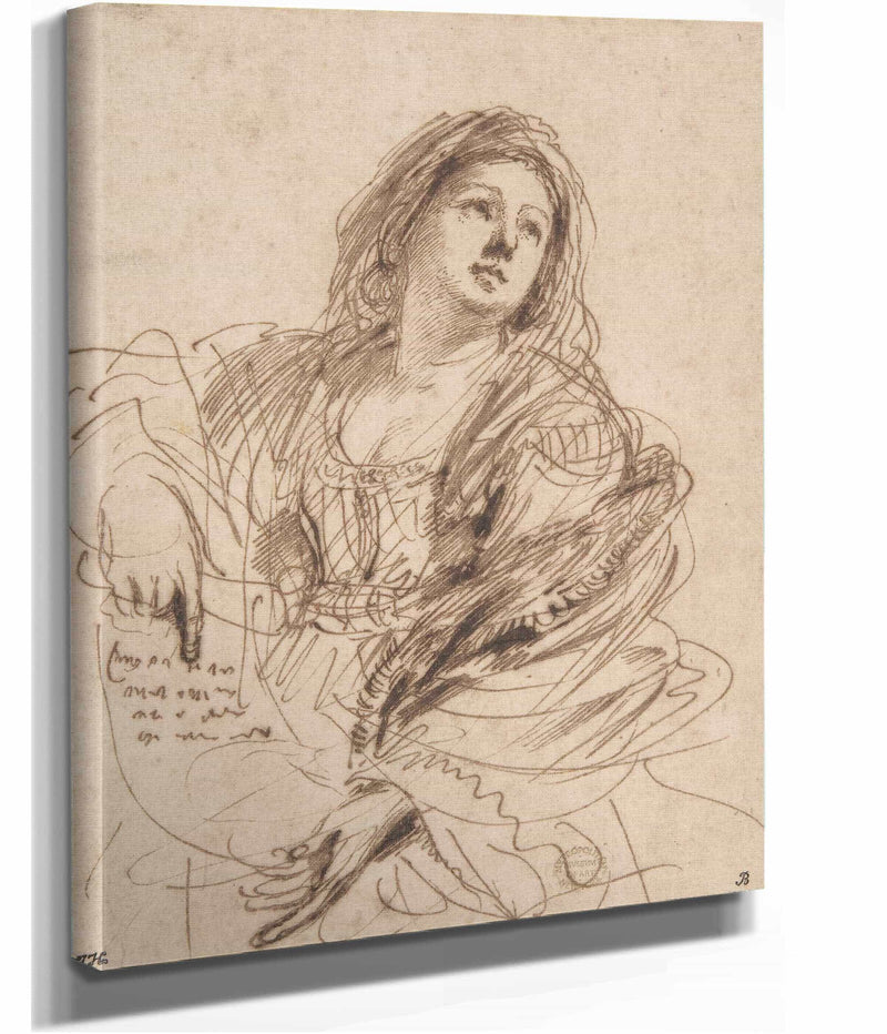 A Sibyl Holding A Scroll Study For The Cimmerian Sibyl by Guercino