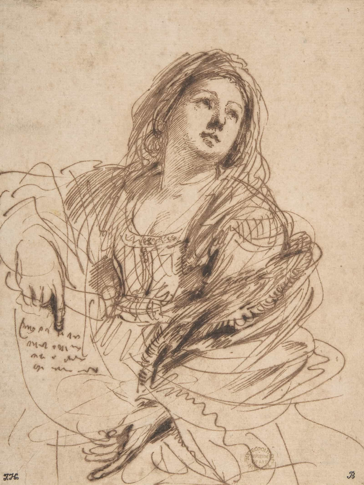 A Sibyl Holding A Scroll Study For The Cimmerian Sibyl by Guercino